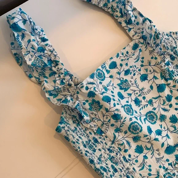 Draper James Women’s Large White Blue Floral Ruffle Sleeveless Dress Sundress - Picture 3 of 8